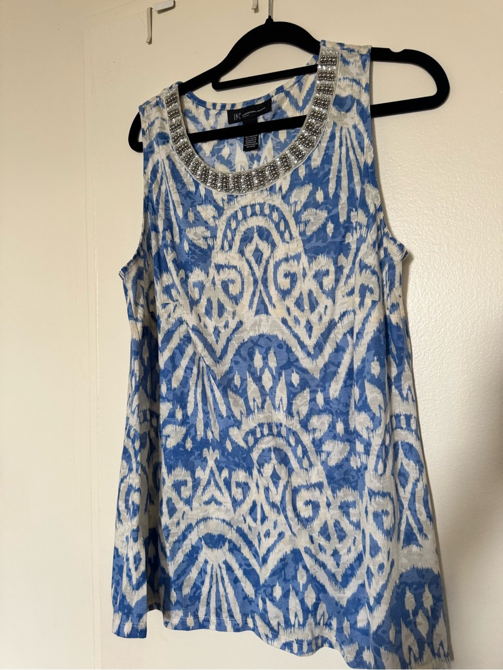 INC International Concepts Blue & White Beaded-Neck Tank Top